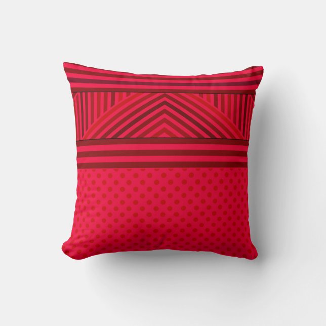 Seamless abstract red lined striped polka dots cir cushion (Front)