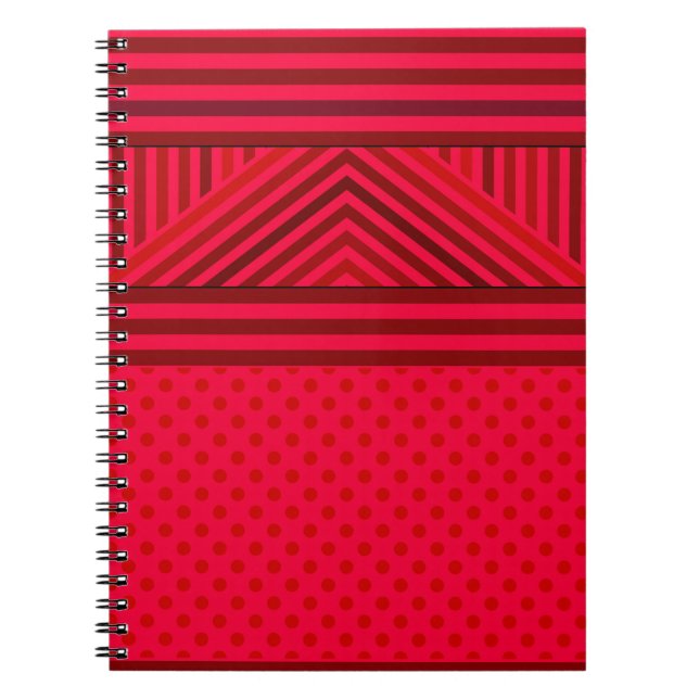 Seamless abstract red lined striped polka dots cir notebook (Front)