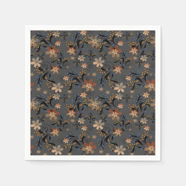 Seamless abstract retro beige flowers grey backgro napkin (Front)