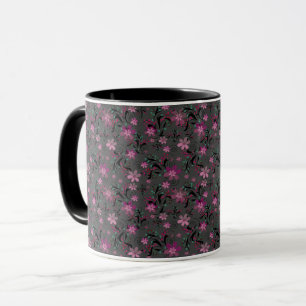 Seamless abstract retro violet flowers grey backgr mug
