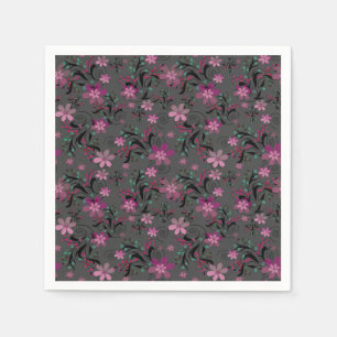 Seamless abstract retro violet flowers grey backgr napkin