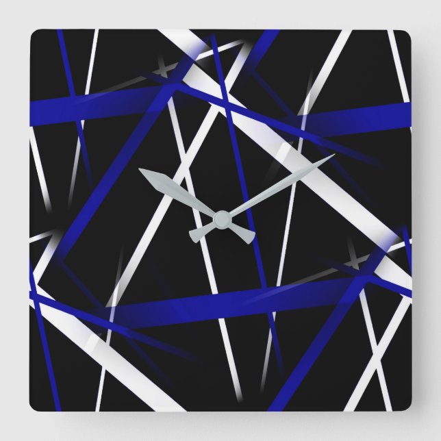 Seamless Abstract  Royal Blue and White Lines Square Wall Clock (Front)