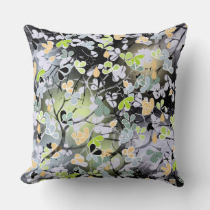 Seamless abstract spring tree branches leaves blac cushion