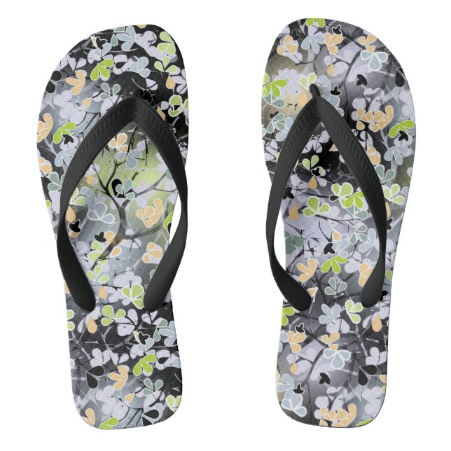 Seamless abstract spring tree branches leaves blac thongs (Footbed)