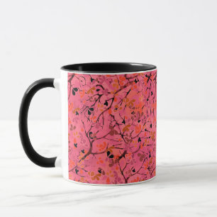 Seamless abstract spring tree branches leaves pink mug