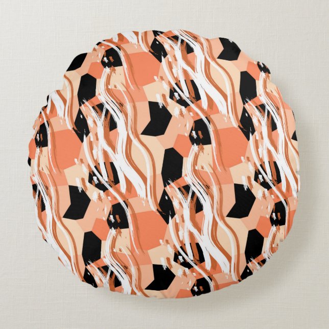 Seamless abstract trendy pattern with peach round cushion (Front)