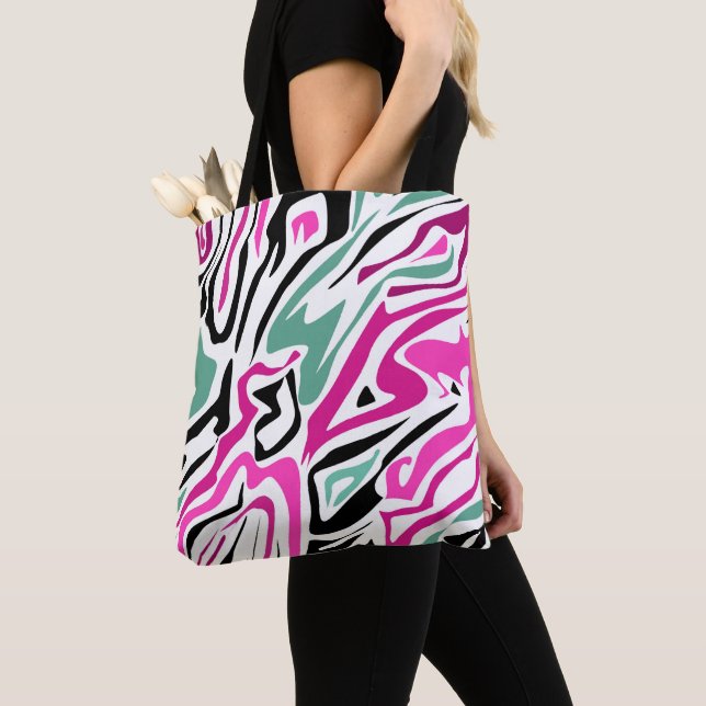 Seamless abstract zebra skin leather modern black tote bag (Close Up)