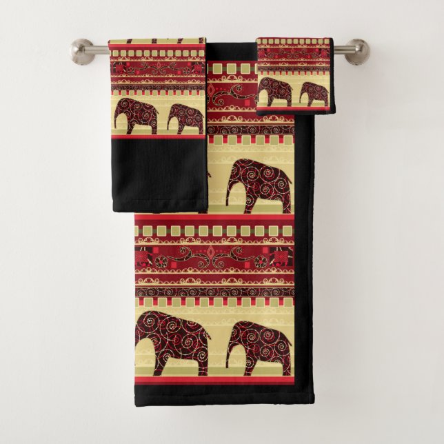 Seamless african ethno design elephants ornamental bath towel set (Insitu)