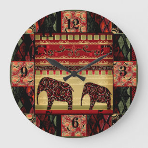 Seamless african patchwork ornamental indian eleph large clock