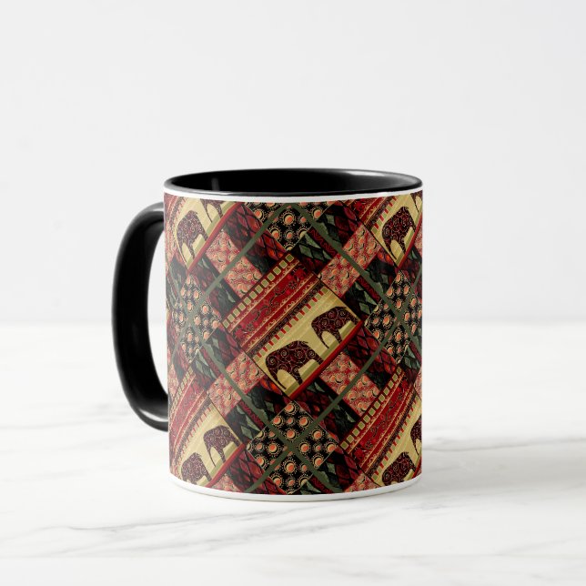 Seamless african patchwork ornamental indian eleph mug (Front Left)