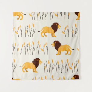 Seamless African pattern with cute lion. vintage w Tapestry