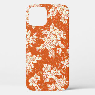 Seamless aloha pattern of hibiscus and pineapple, iPhone 12 case