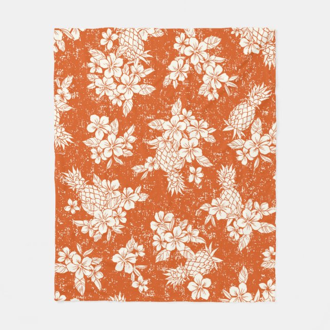 Seamless aloha pattern of hibiscus and pineapple,  fleece blanket (Front)