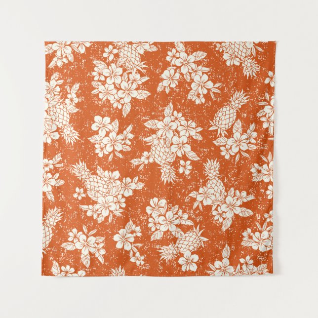 Seamless aloha pattern of hibiscus and pineapple,  tapestry (Front)