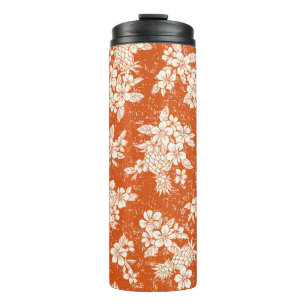 Seamless aloha pattern of hibiscus and pineapple, thermal tumbler