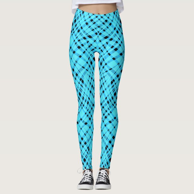 Seamless animal zebra tiger skin fur abstract blue leggings (Front)