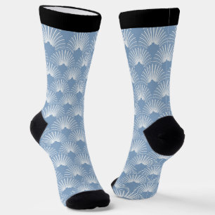 Seamless Art-Deco pattern blue and white Socks