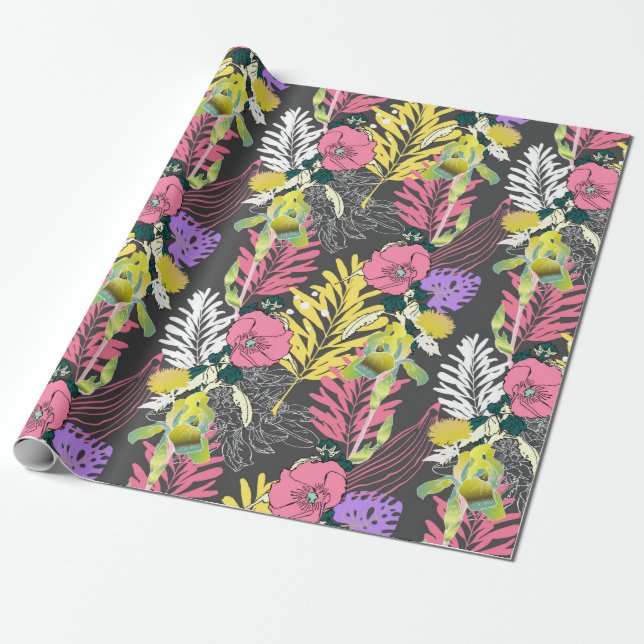 Seamless artistic flower pattern, beautiful tropic wrapping paper (Unrolled)