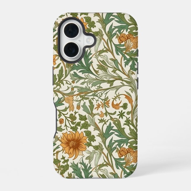 Seamless Arts and Crafts style repeating pattern iPhone 16 Case (Back)
