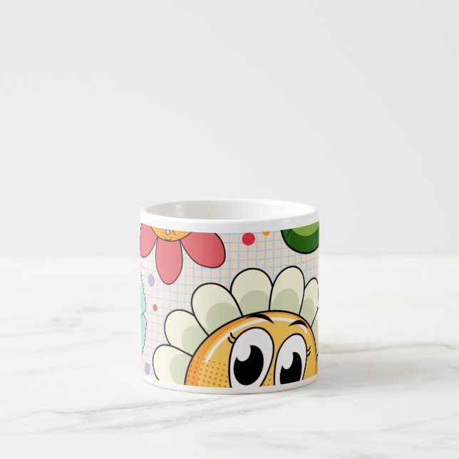 Seamless background design with colourful flowers espresso cup (Front)