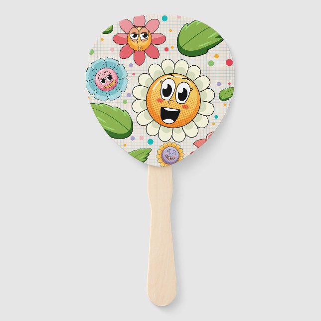 Seamless background design with colourful flowers hand fan (Front)