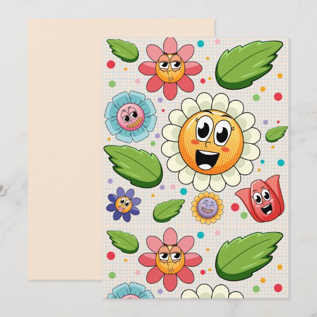 Seamless background design with colourful flowers  invitation (Front/Back)