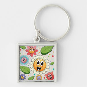 Seamless background design with colourful flowers key ring