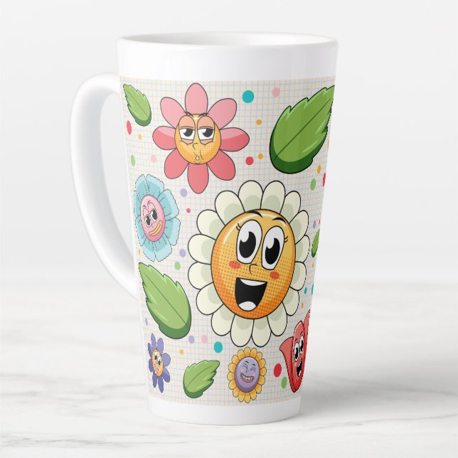 Seamless background design with colourful flowers  latte mug (Left Angle)