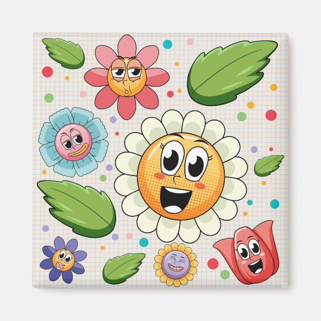 Seamless background design with colourful flowers magnet (Front)