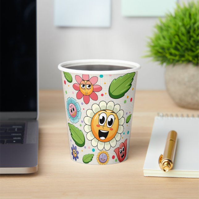 Seamless background design with colourful flowers  paper cups (Insitu)