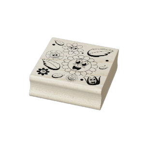 Seamless background design with colourful flowers  rubber stamp