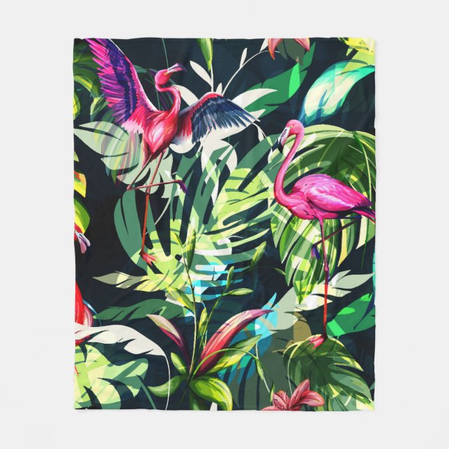 Seamless background floral pattern. Tropical leave Fleece Blanket (Front)