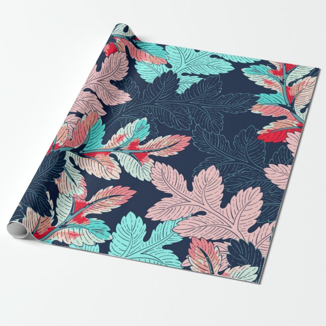 Seamless background leaves pattern wrapping paper (Unrolled)