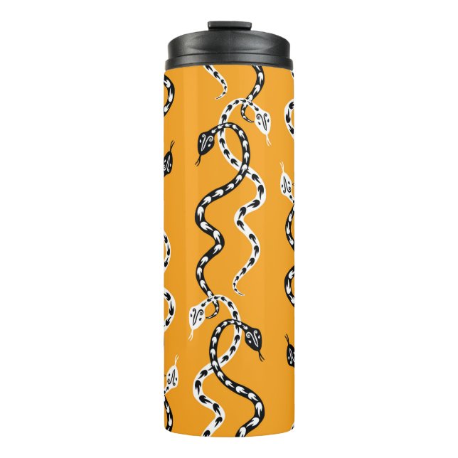 Seamless background of creeping decorative snakes thermal tumbler (Front)