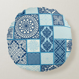 seamless background, patchwork tiles. round cushion