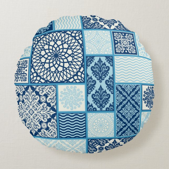 seamless background, patchwork tiles.  round cushion (Front)