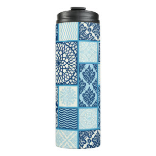 seamless background, patchwork tiles. thermal tumbler
