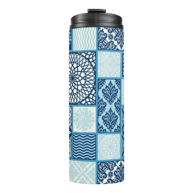 seamless background, patchwork tiles.  thermal tumbler (Front)