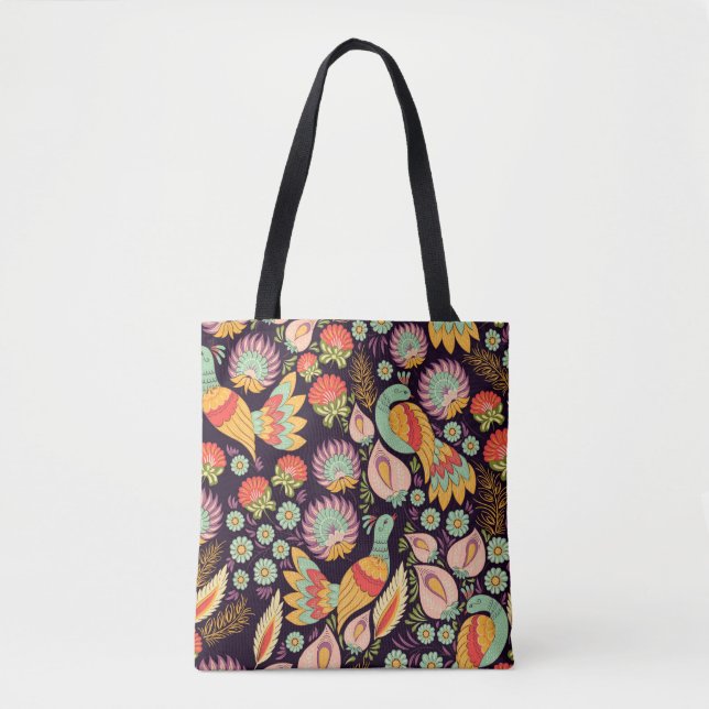 Seamless background pattern in traditional folk fl tote bag (Front)