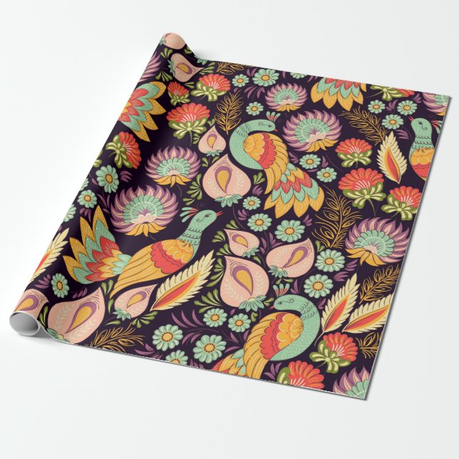 Seamless background pattern in traditional folk fl wrapping paper (Unrolled)