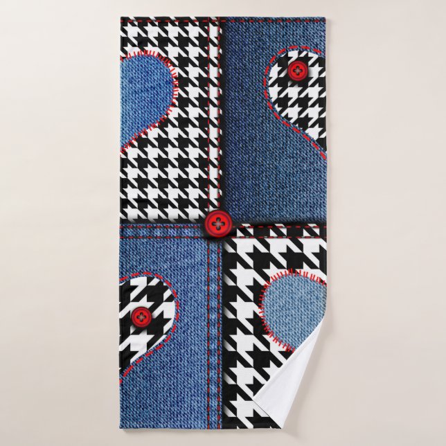 Seamless background pattern. Patchwork of denim fa Bath Towel (Bath Towel)