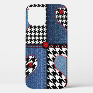 Seamless background pattern. Patchwork of denim fa iPhone 12 Case
