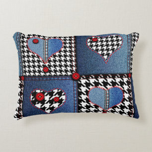 Seamless background pattern. Patchwork of denim fa Decorative Cushion