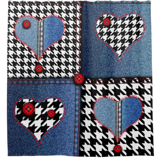 Seamless background pattern. Patchwork of denim fa Shower Curtain (Front)