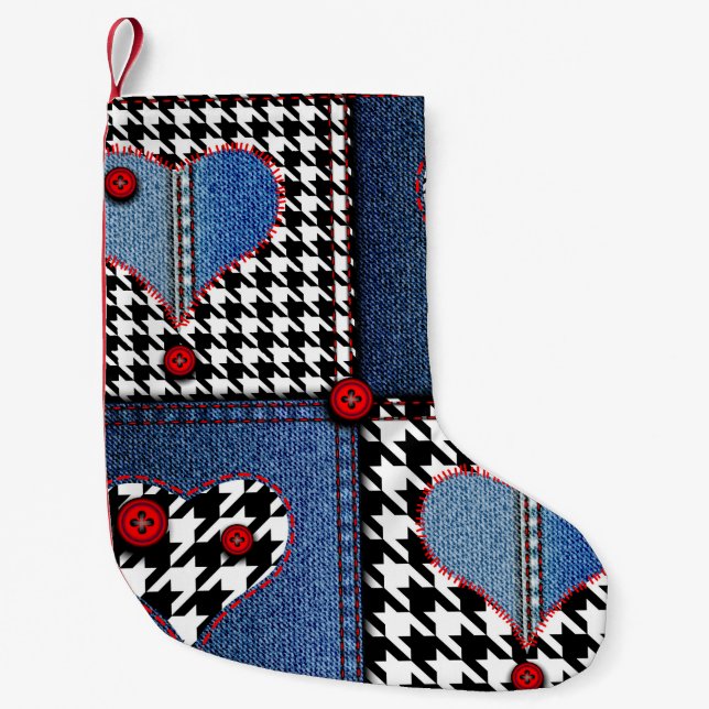 Seamless background pattern. Patchwork of denim fa Small Christmas Stocking (Front)