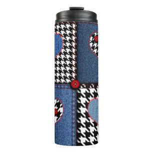 Seamless background pattern. Patchwork of denim fa Thermal Tumbler