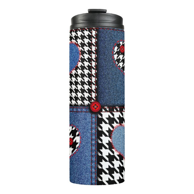 Seamless background pattern. Patchwork of denim fa Thermal Tumbler (Front)