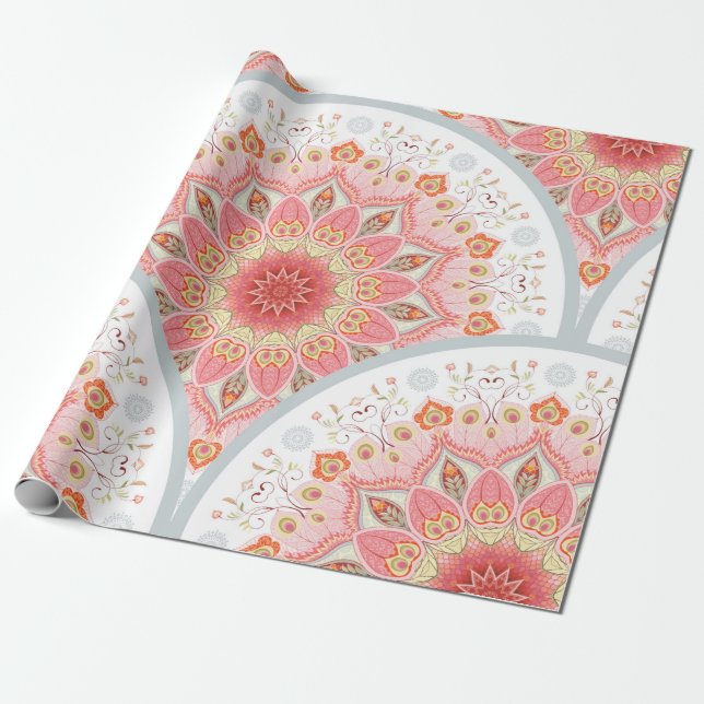 Seamless background with a round ornament. Orienta Wrapping Paper (Unrolled)