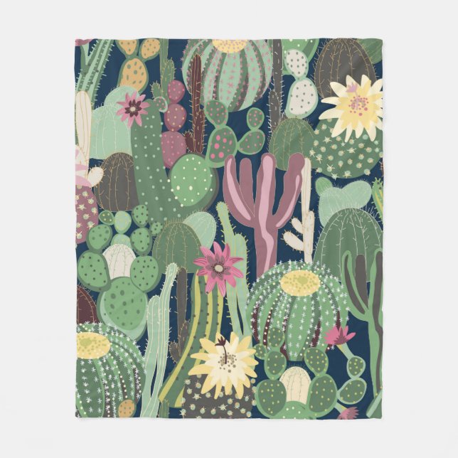 seamless background with cactus fleece blanket (Front)