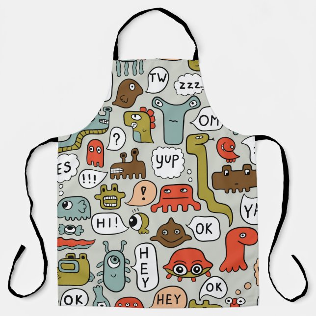 seamless background with cute cartoon monsters apron (Front)